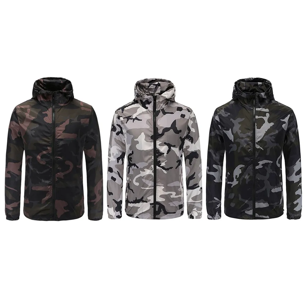 Men's Print Hooded Pocket Outdoor Polyester Long Sleeves Jacket