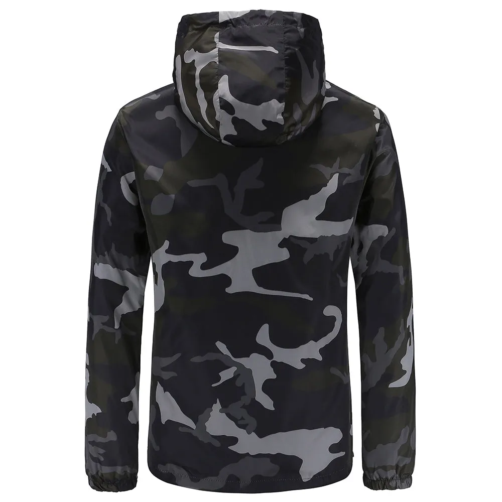 Men's Print Hooded Pocket Outdoor Polyester Long Sleeves Jacket