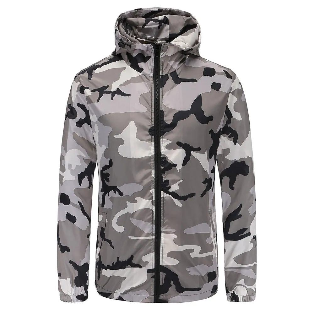 Men's Print Hooded Pocket Outdoor Polyester Long Sleeves Jacket