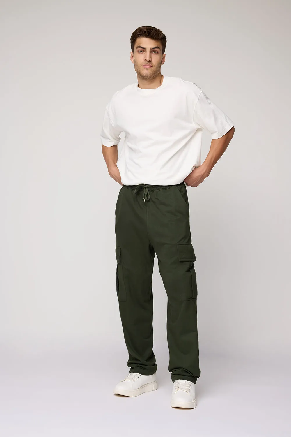 Men's Relaxed Green Knit Cargo Joggers