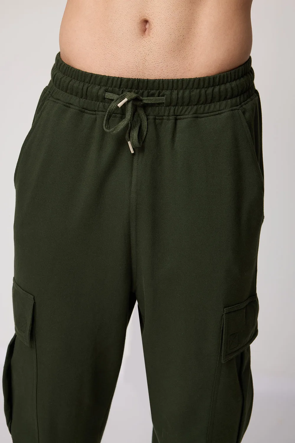 Men's Relaxed Green Knit Cargo Joggers