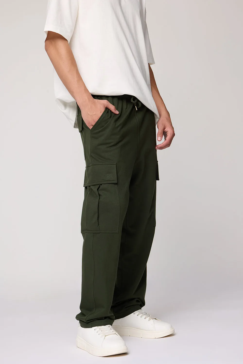 Men's Relaxed Green Knit Cargo Joggers