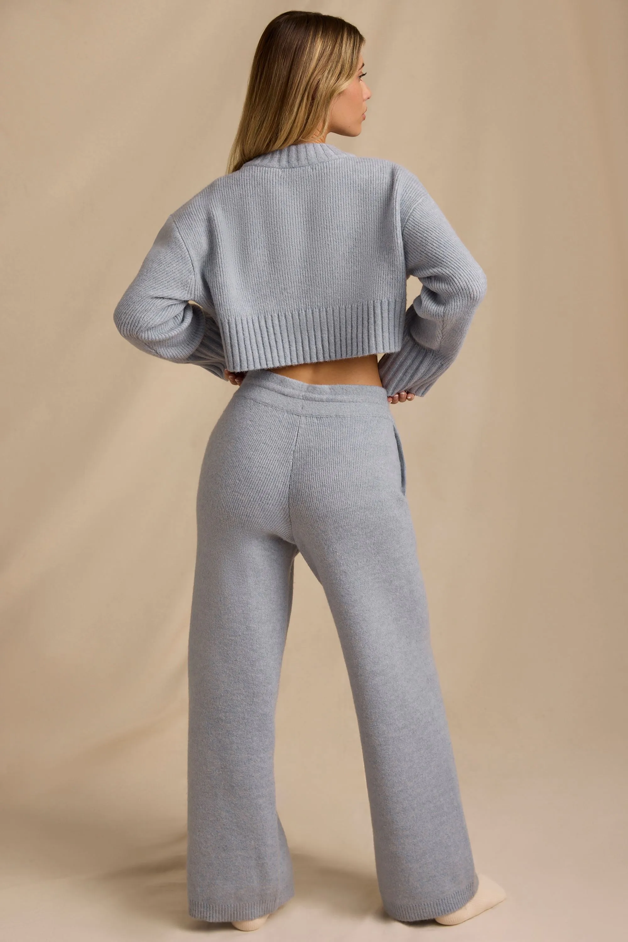 Mid-Rise Wide-Leg Joggers in Soft Blue