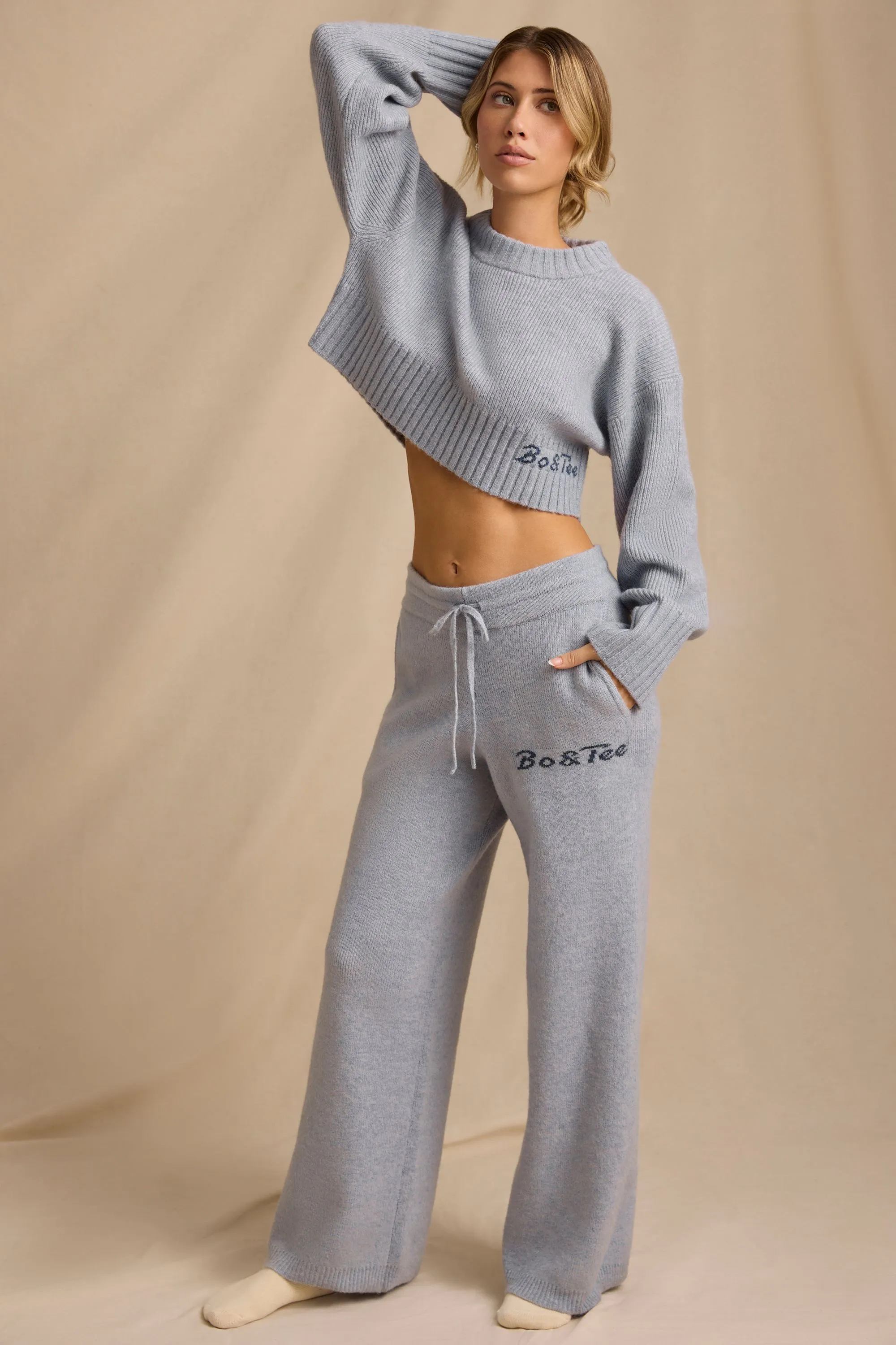 Mid-Rise Wide-Leg Joggers in Soft Blue