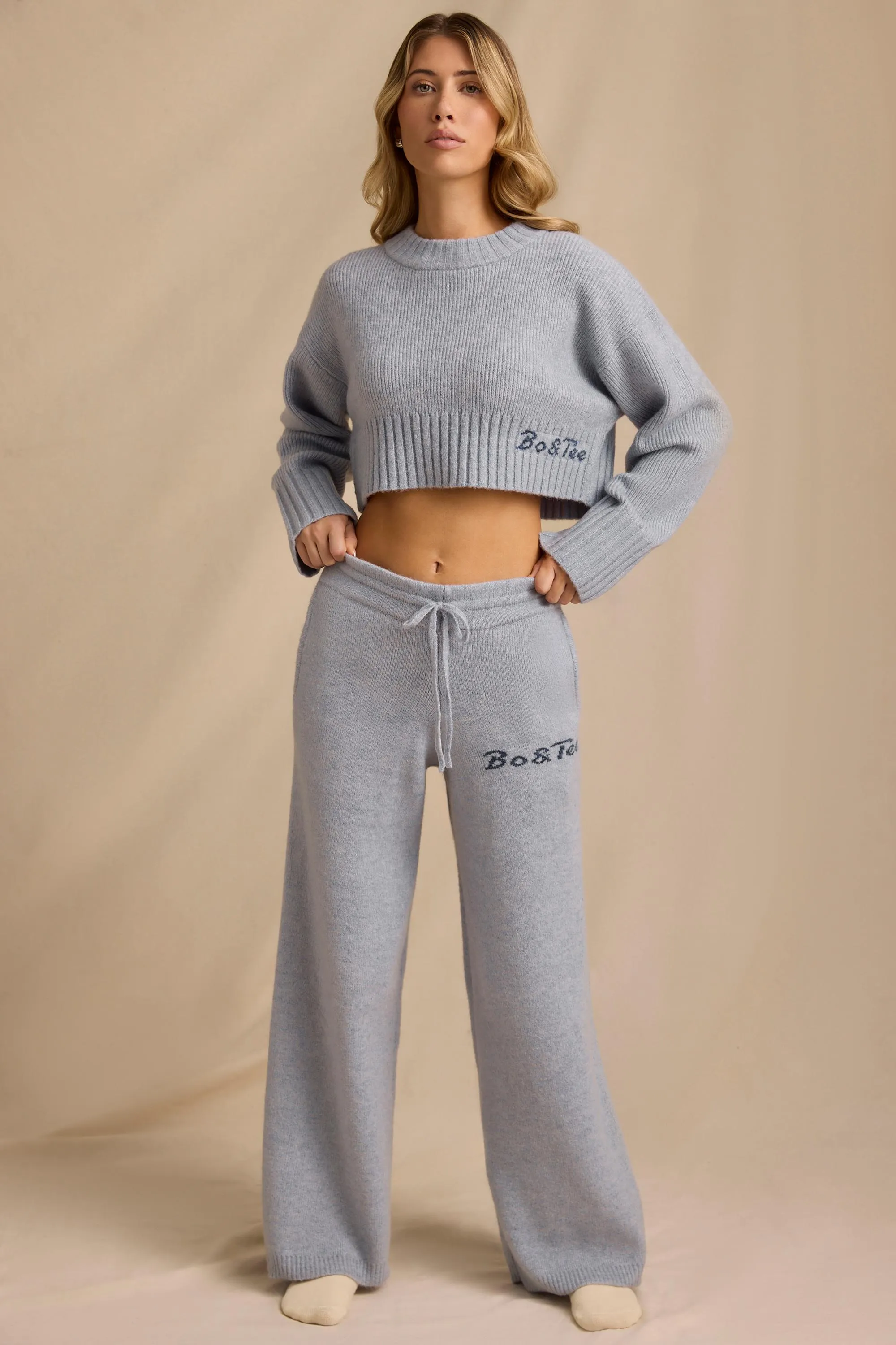 Mid-Rise Wide-Leg Joggers in Soft Blue