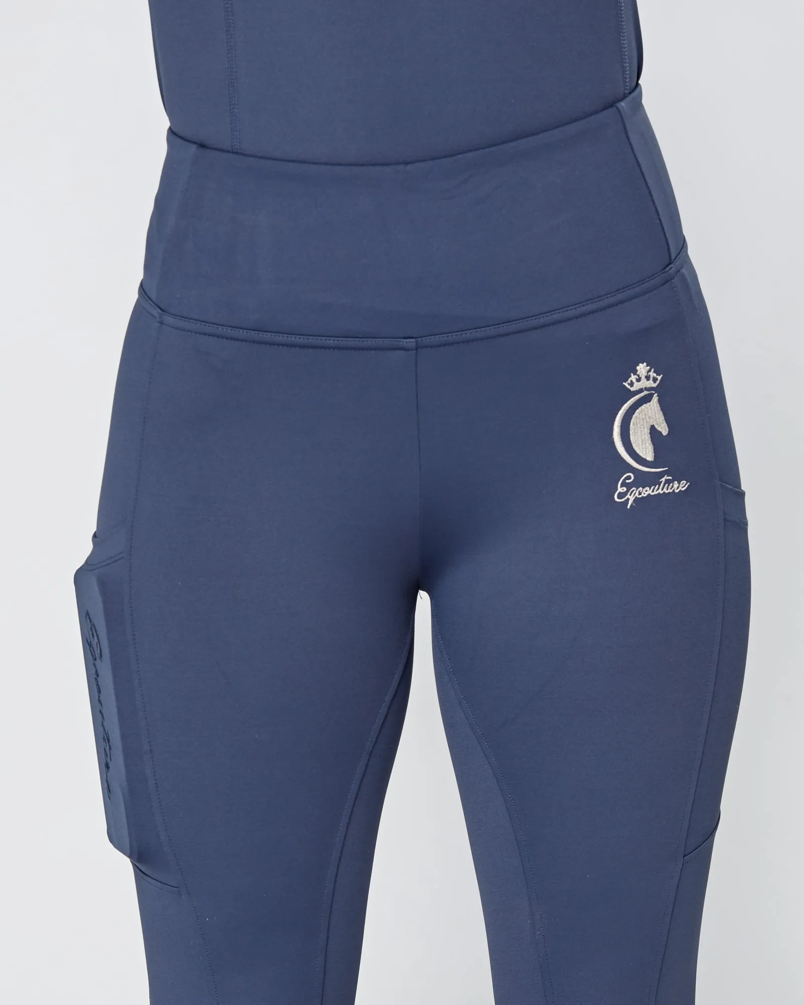 Navy Riding Leggings / Tights with Phone Pockets - NO GRIP/ SILICONE