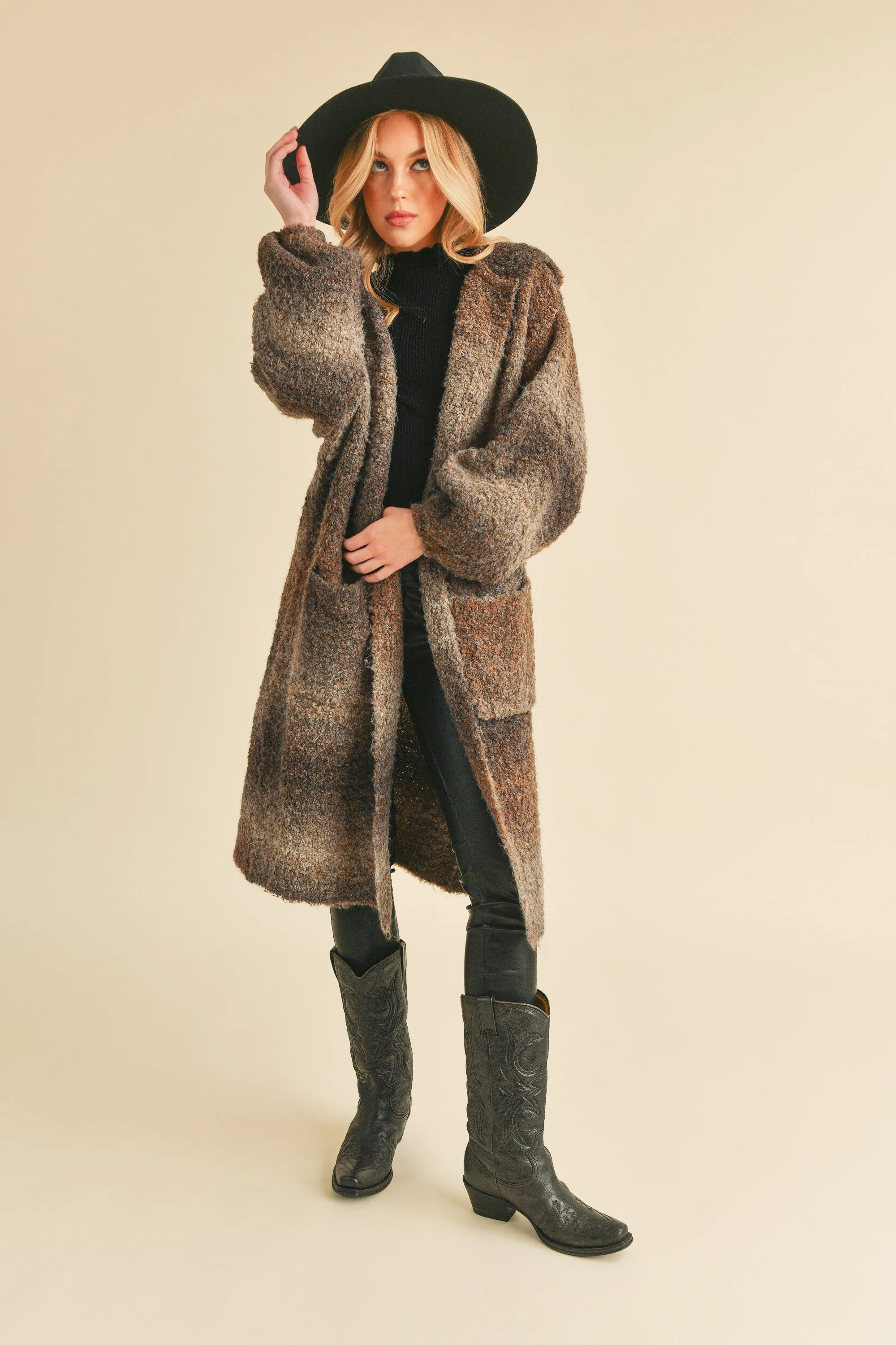 Nelly Hooded Wool Coat Cardigan