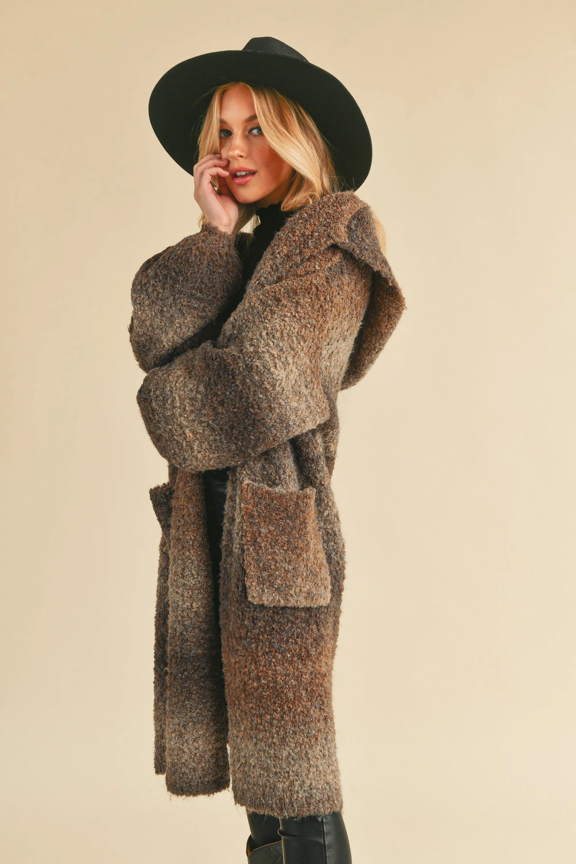 Nelly Hooded Wool Coat Cardigan