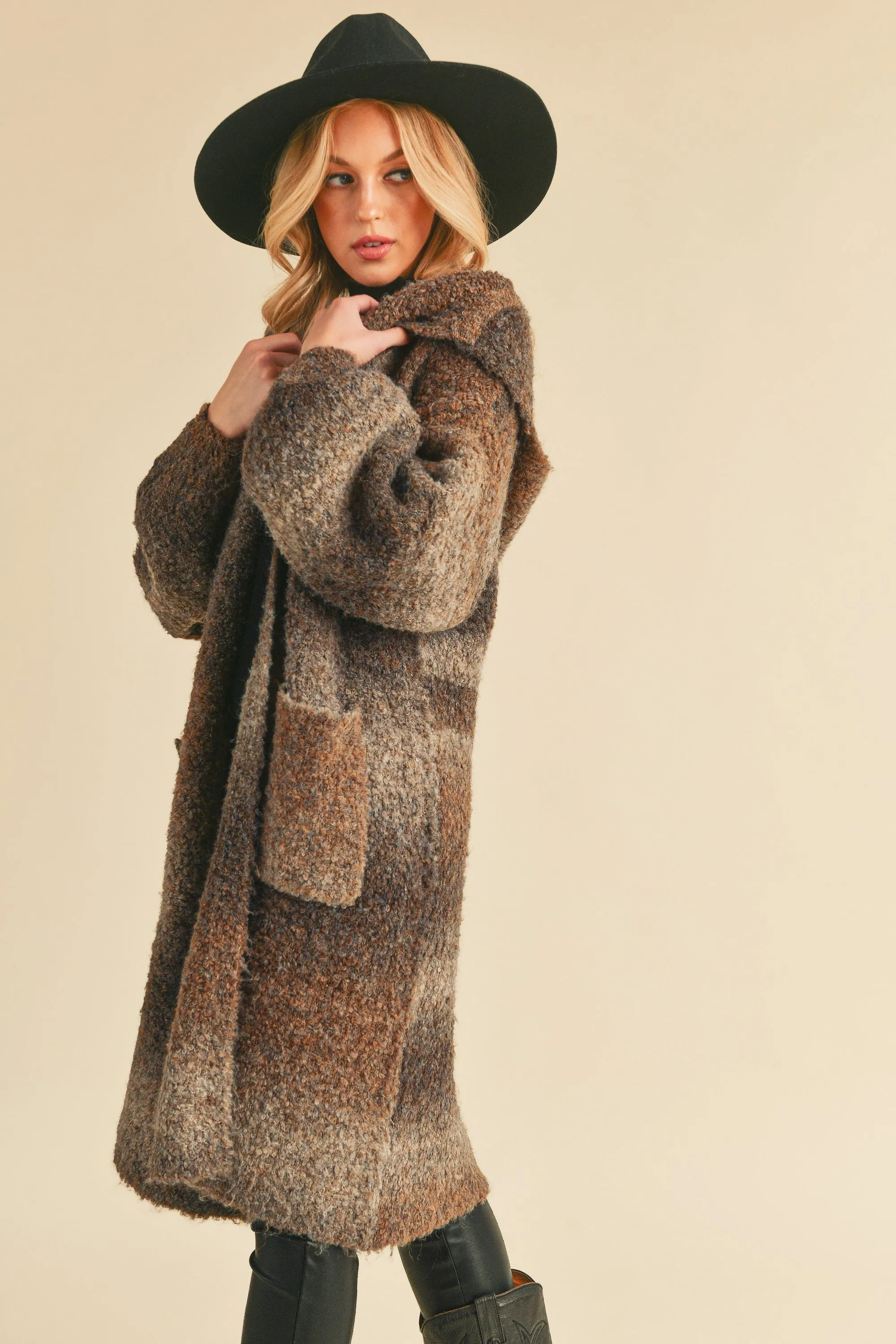 Nelly Hooded Wool Coat Cardigan