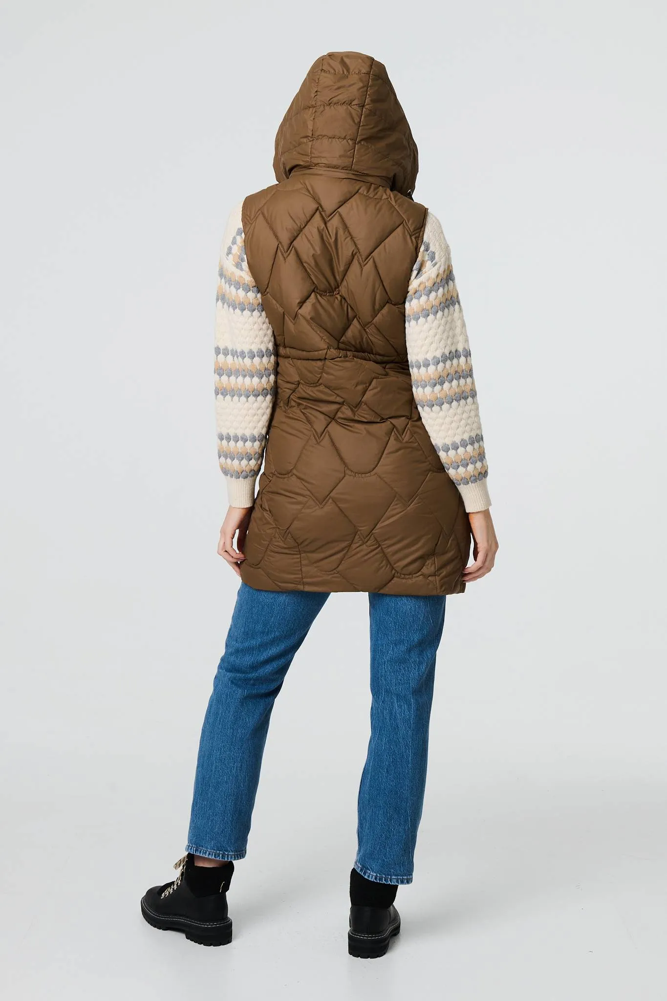 Padded Sleeveless Hooded Longline Gilet