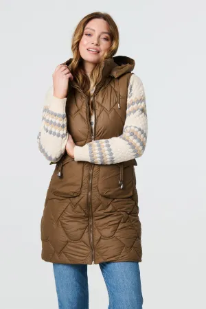 Padded Sleeveless Hooded Longline Gilet