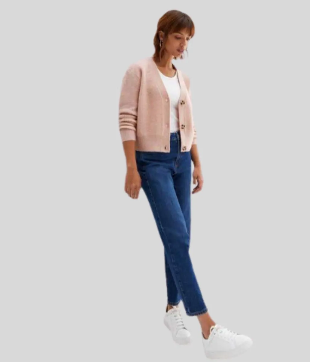 Pink Ribbed Knit Button Cardigan