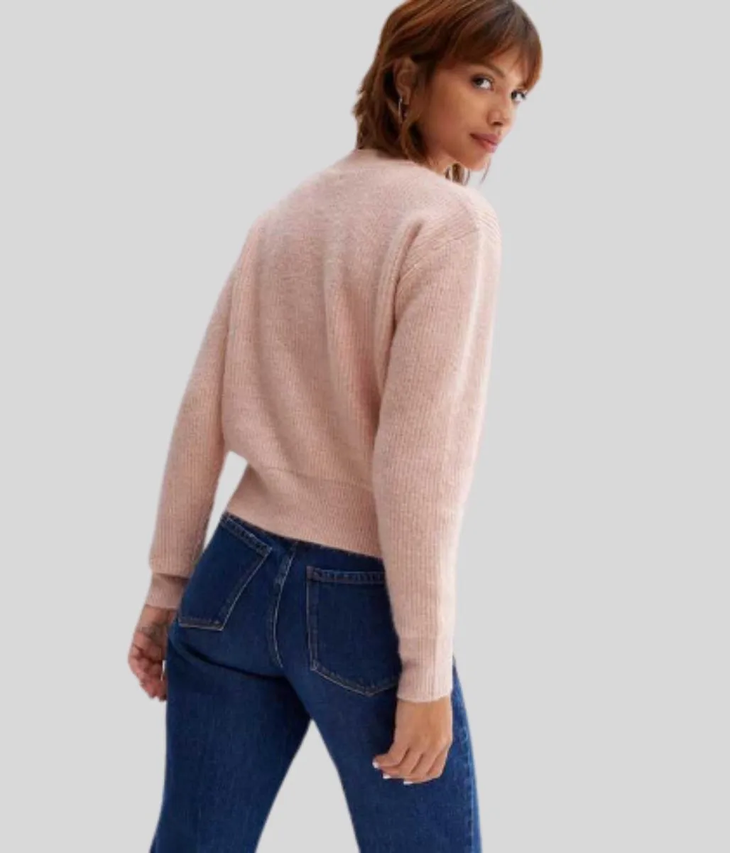 Pink Ribbed Knit Button Cardigan