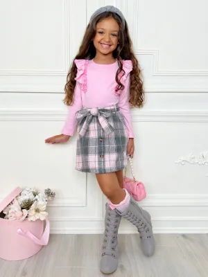 Pink Ruffles Top and Plaid Delight Brushed Fleece Skirt Set