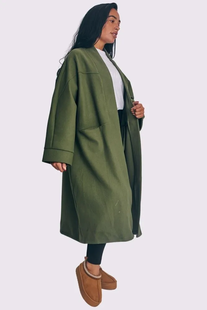 Plain Soft Feel Pockets Longline Jacket