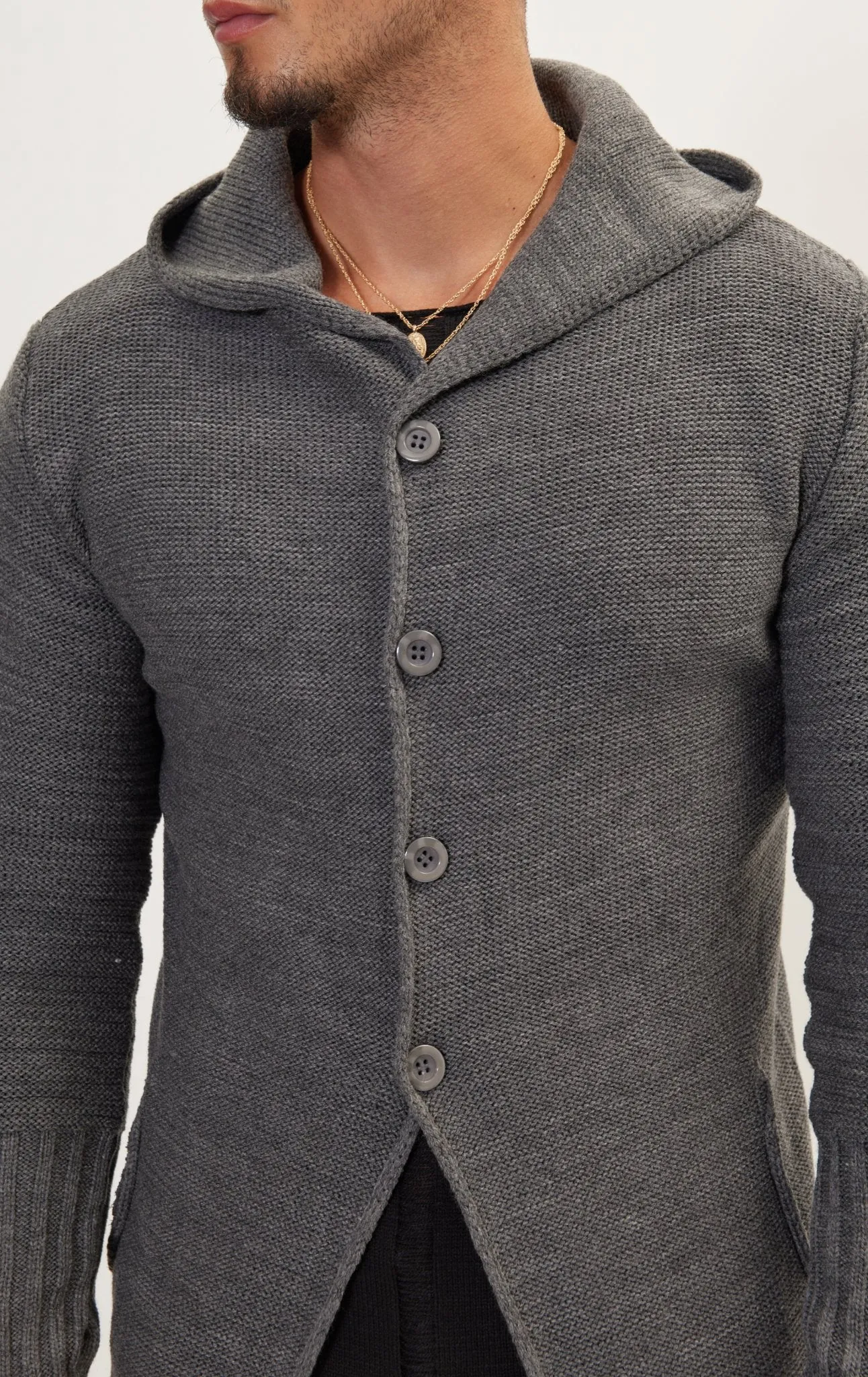 Ribbed Sleeves Fitted Cardigan - Anthracite