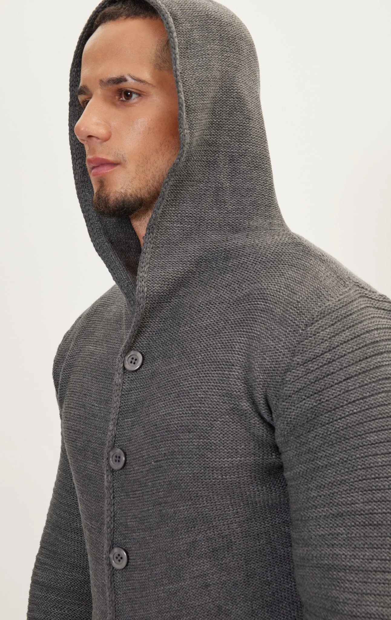 Ribbed Sleeves Fitted Cardigan - Anthracite