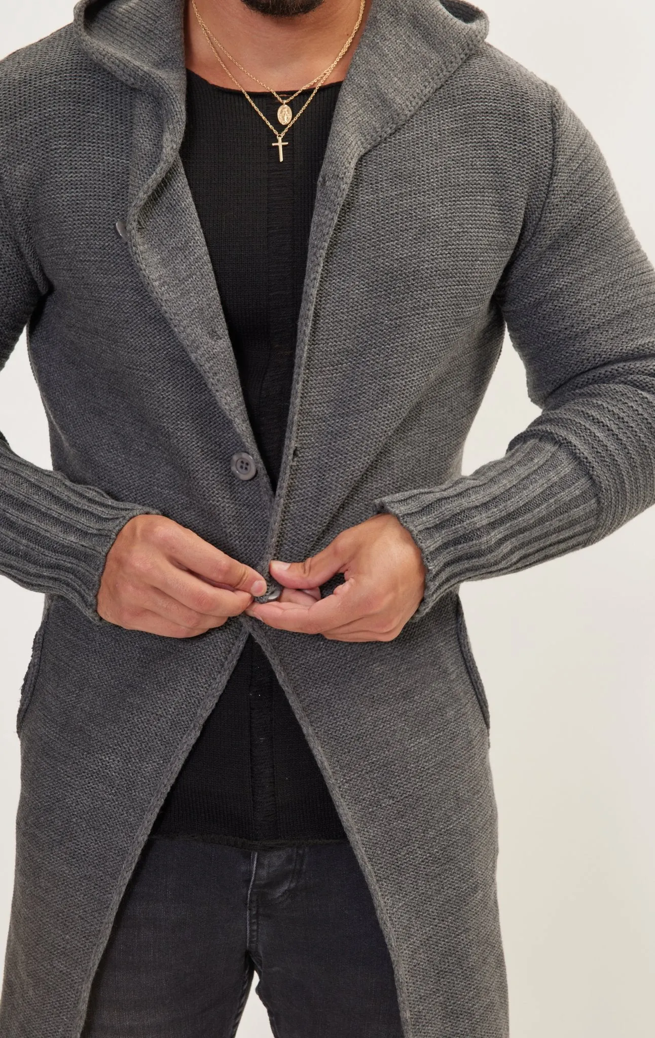 Ribbed Sleeves Fitted Cardigan - Anthracite