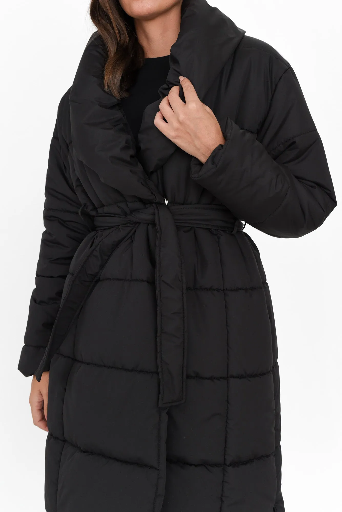 Shawl Black Tie Puffer Coat