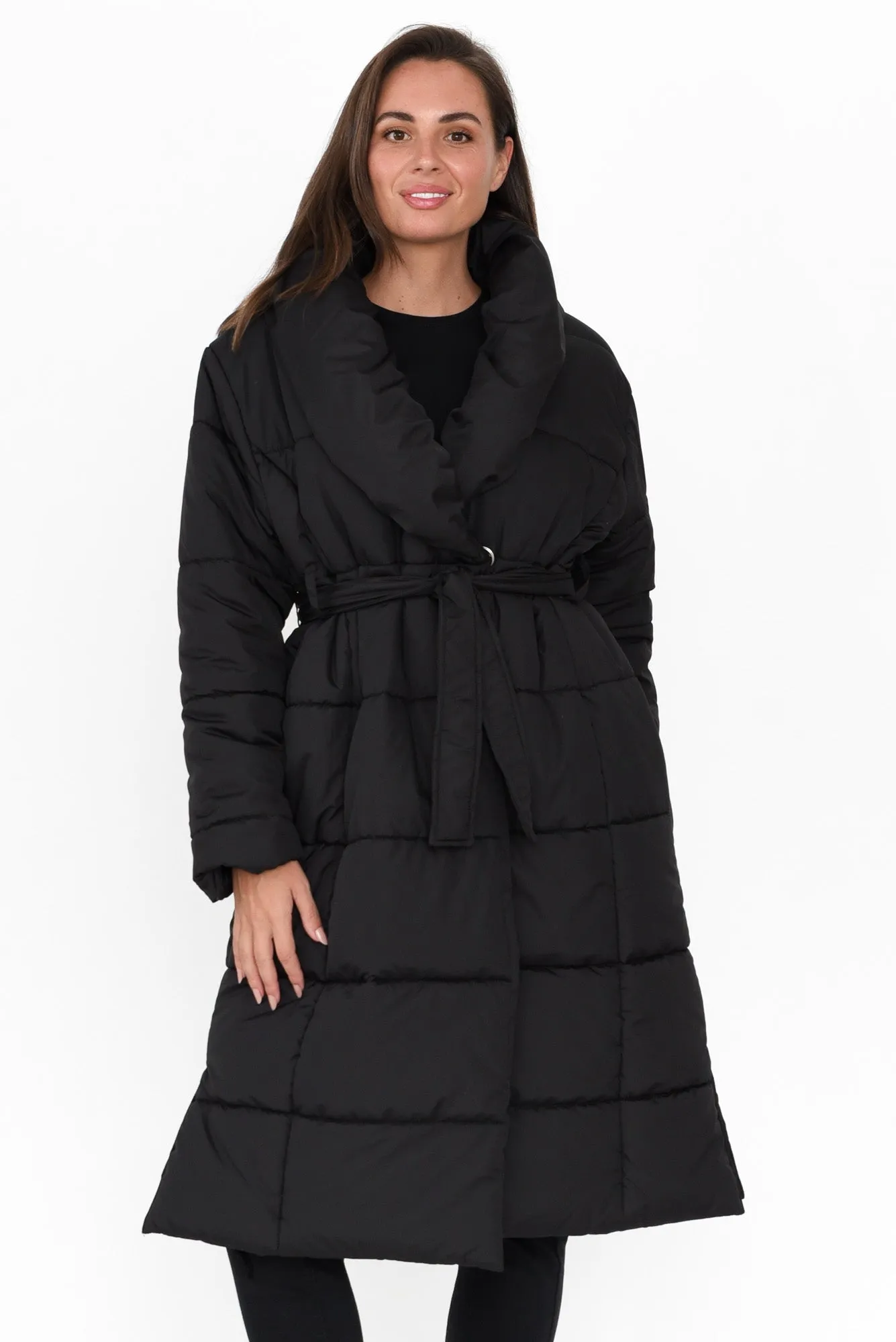 Shawl Black Tie Puffer Coat