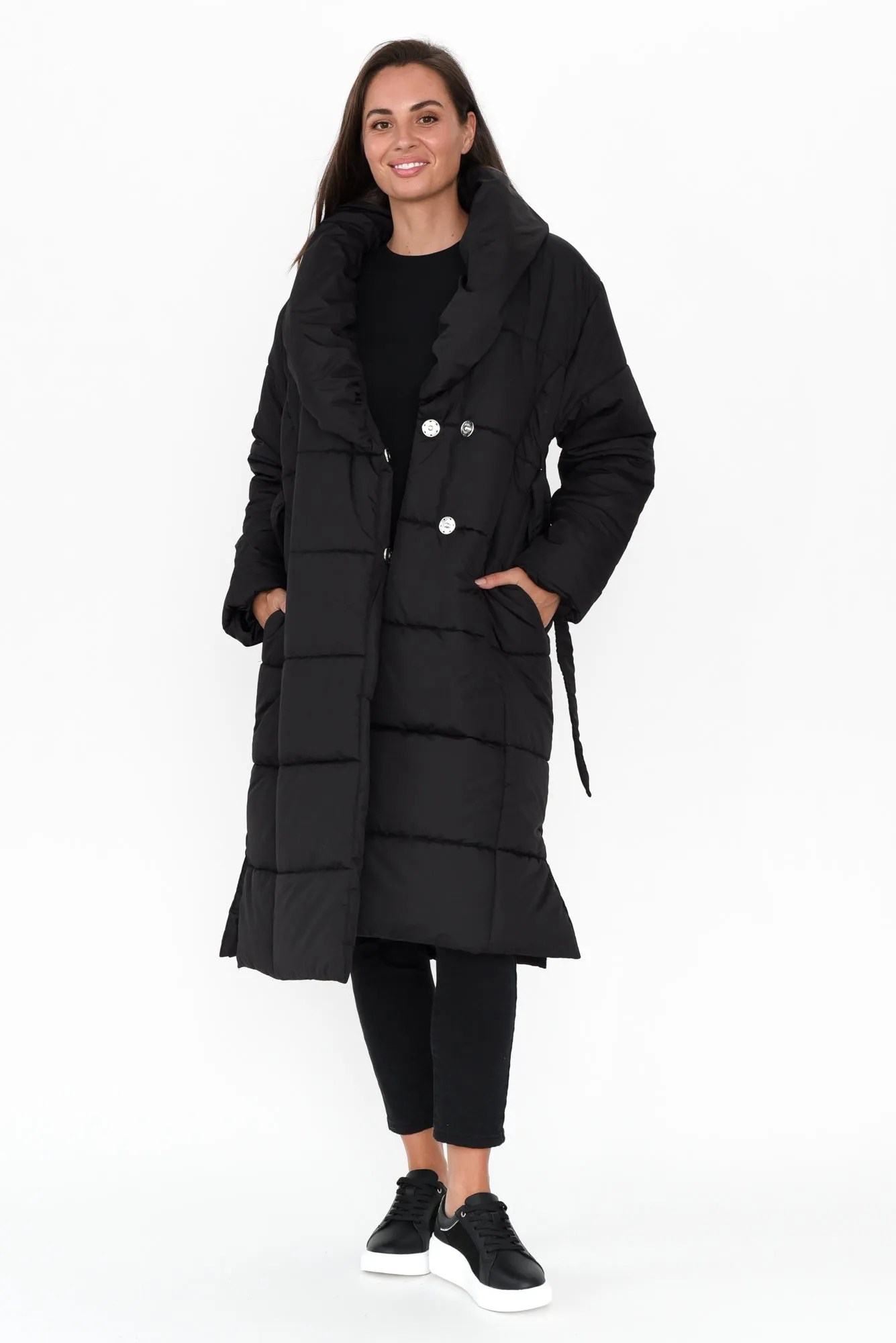 Shawl Black Tie Puffer Coat