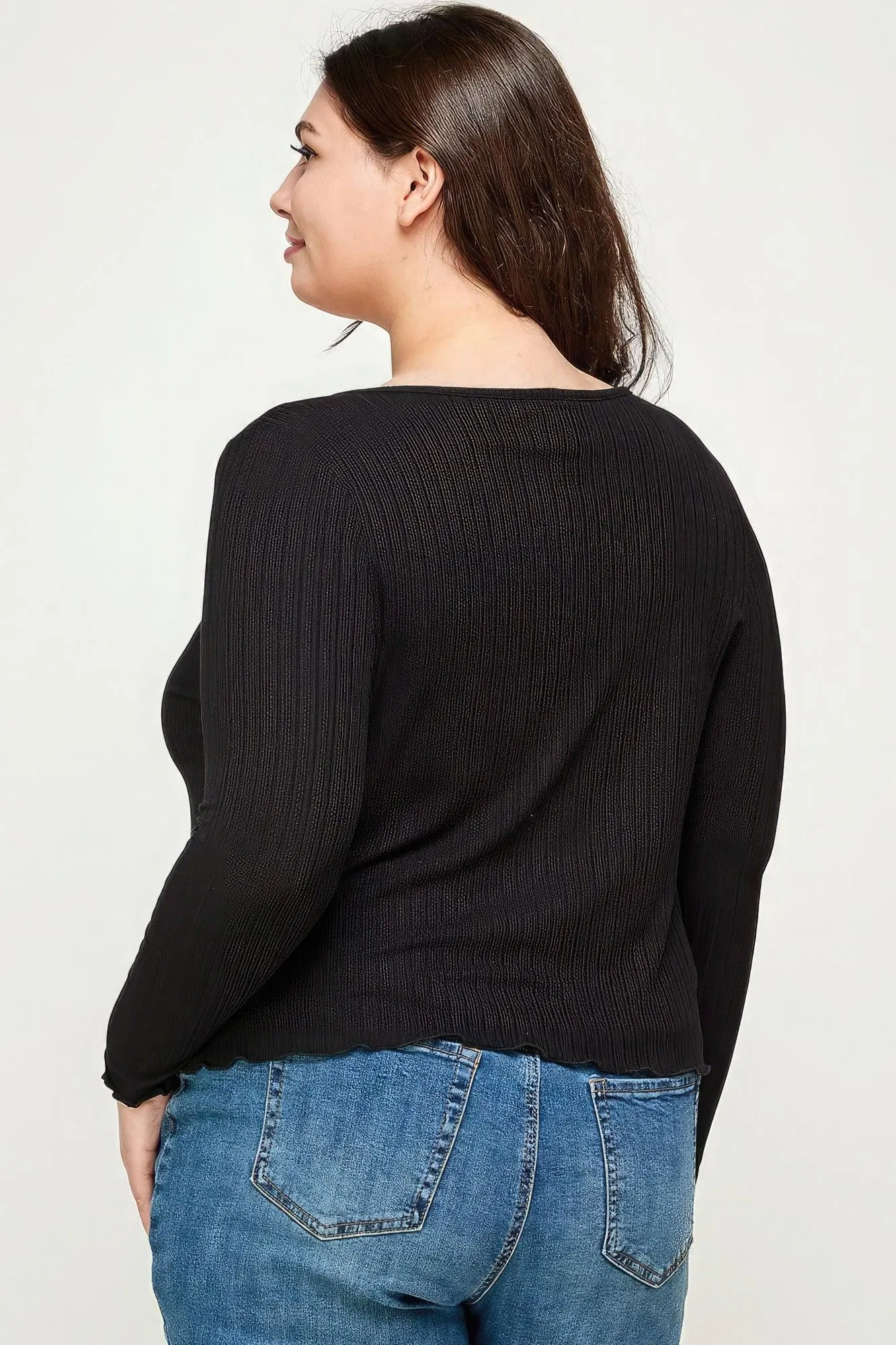 Solid Black Ribbed Pointelle Cardigan