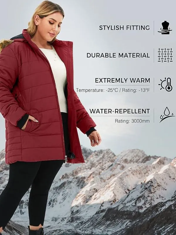 Soularge Women's Plus Size Winter Thickened Mid Length Puffer Coat