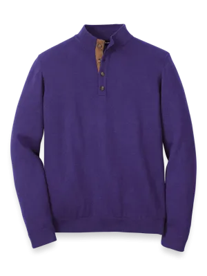 Supima Cotton Four Button Mock Neck Sweater - Plum