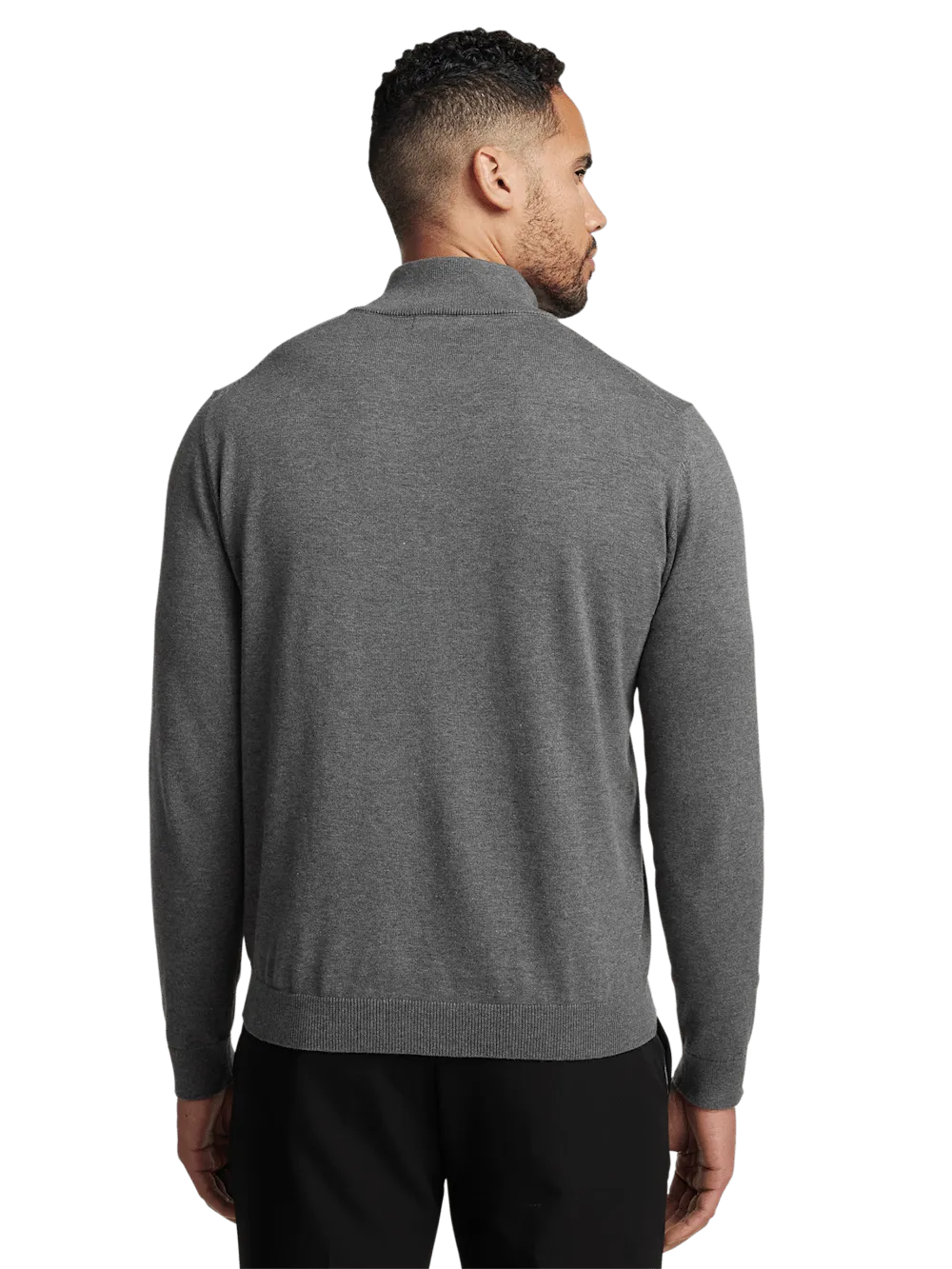 Supima Cotton Quarter Zip Mock Neck Sweater - Medium Grey