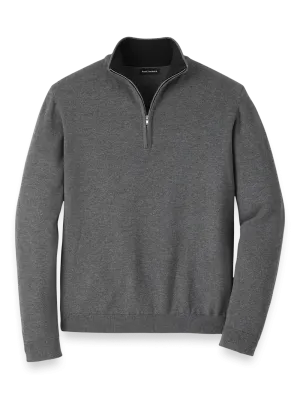 Supima Cotton Quarter Zip Mock Neck Sweater - Medium Grey