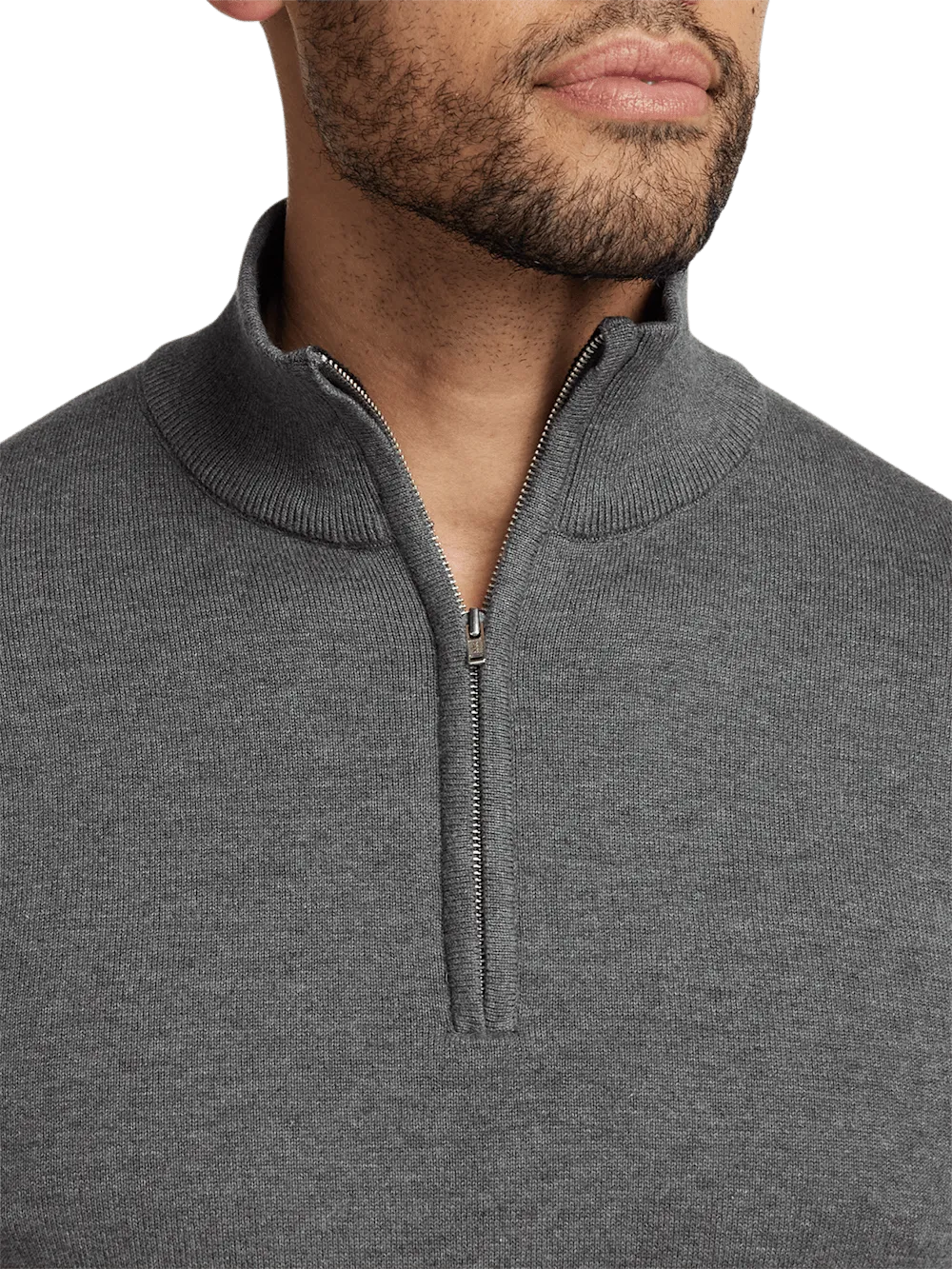 Supima Cotton Quarter Zip Mock Neck Sweater - Medium Grey