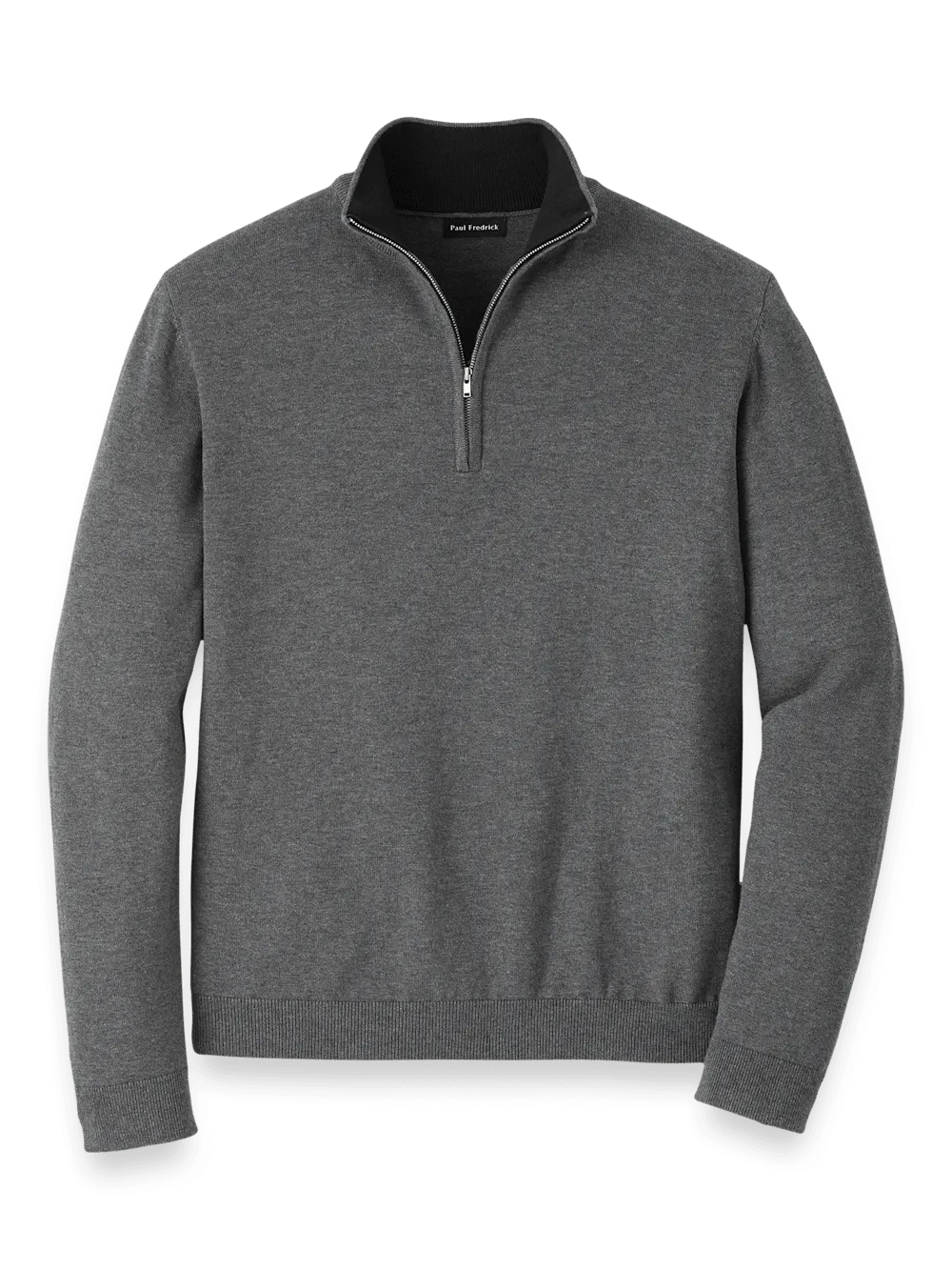 Supima Cotton Quarter Zip Mock Neck Sweater - Medium Grey