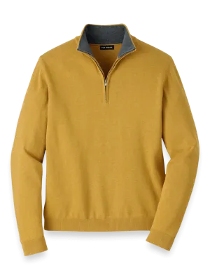 Supima Cotton Quarter Zip Mock Neck Sweater - Mustard