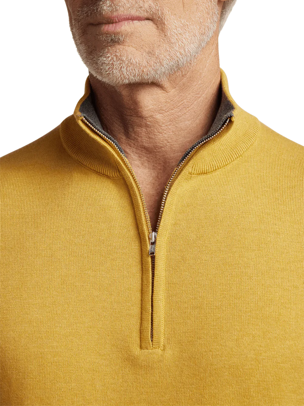 Supima Cotton Quarter Zip Mock Neck Sweater - Mustard