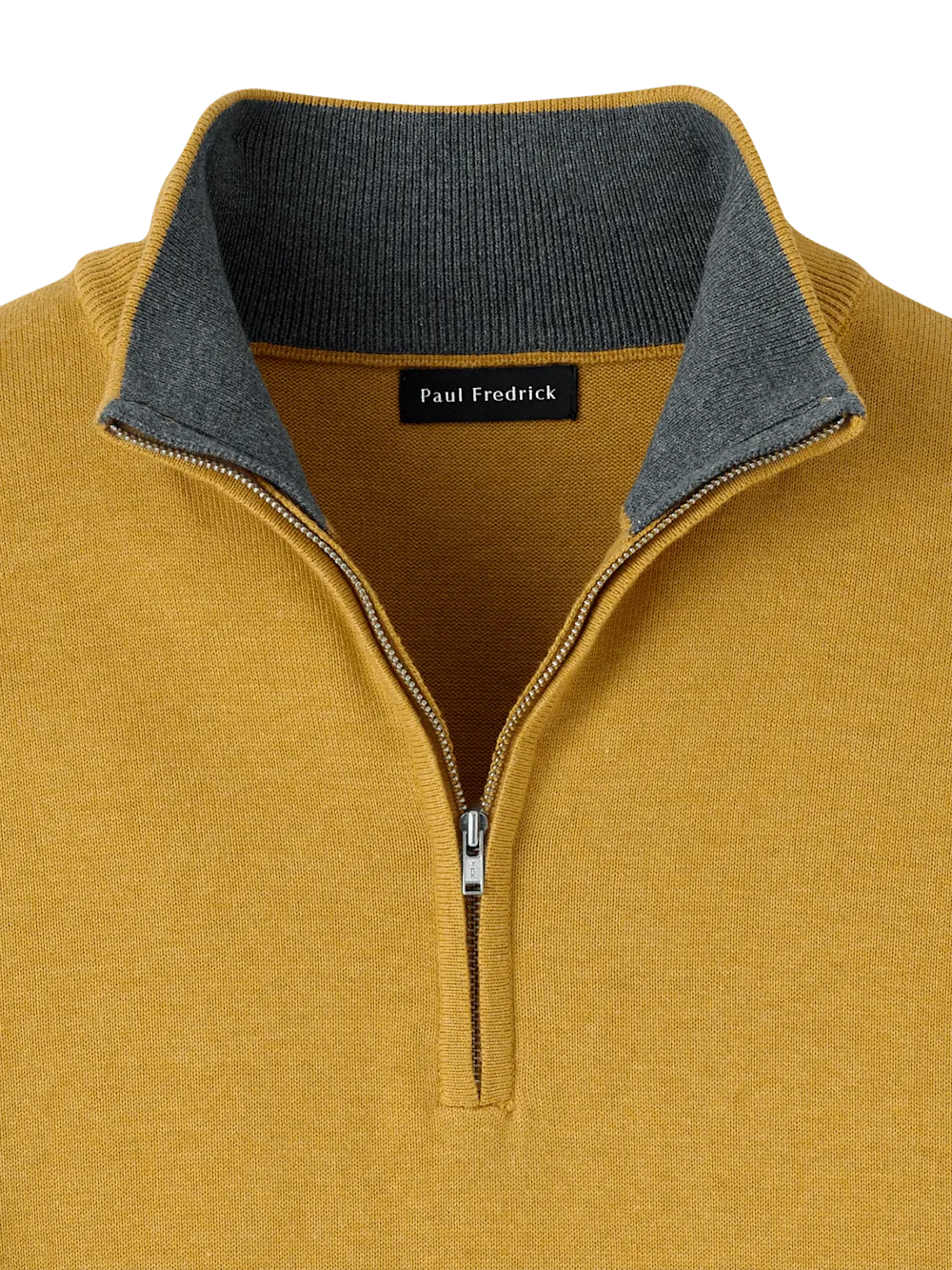 Supima Cotton Quarter Zip Mock Neck Sweater - Mustard