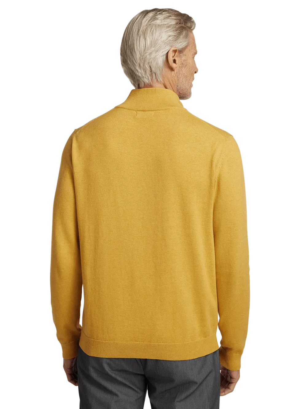 Supima Cotton Quarter Zip Mock Neck Sweater - Mustard