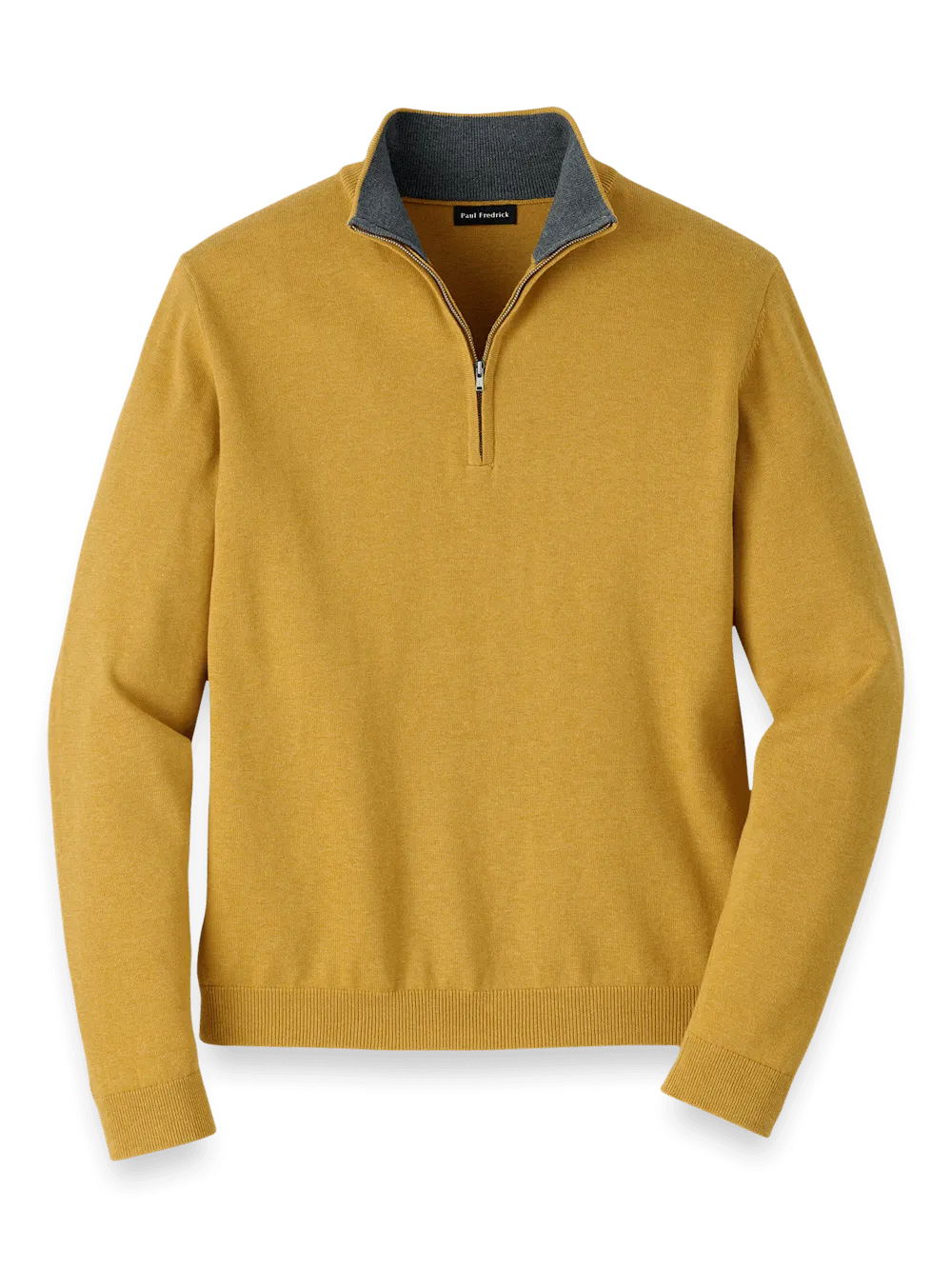 Supima Cotton Quarter Zip Mock Neck Sweater - Mustard