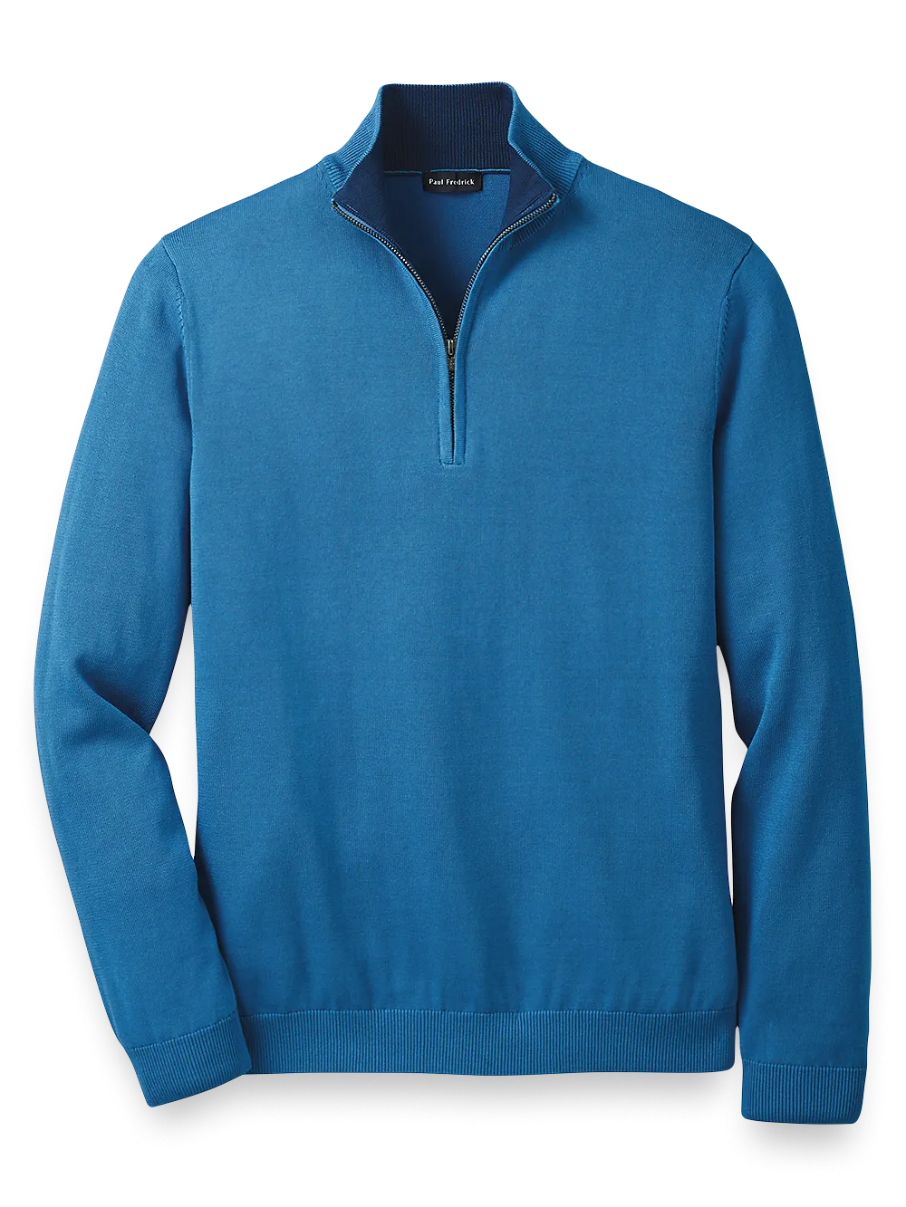 Supima Cotton Zip Mock Neck Sweater - Blue