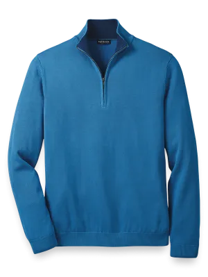 Supima Cotton Zip Mock Neck Sweater - Blue