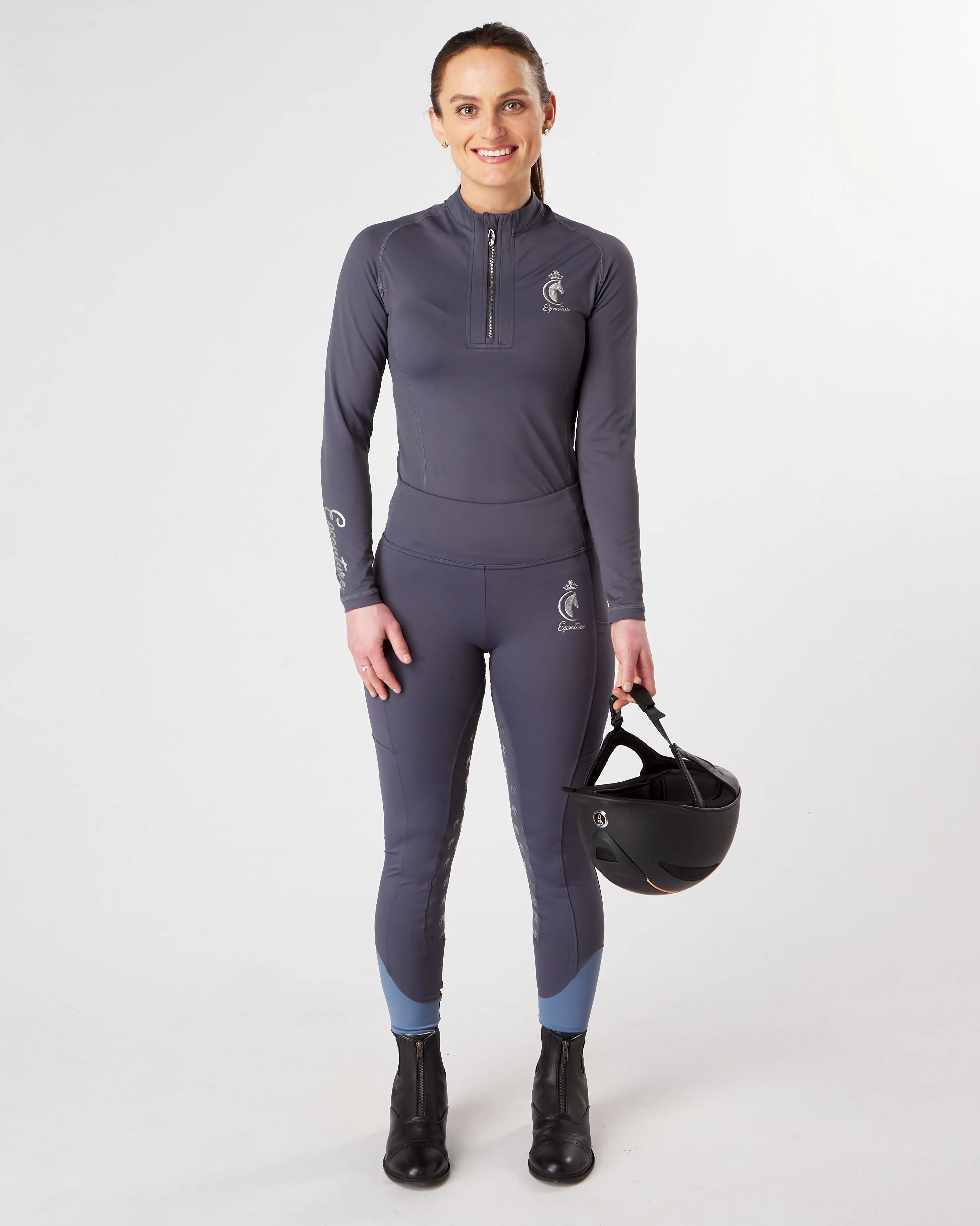 WINTER Thermal Slate Grey Riding Leggings / Tights with Pockets - WATER RESISTANT