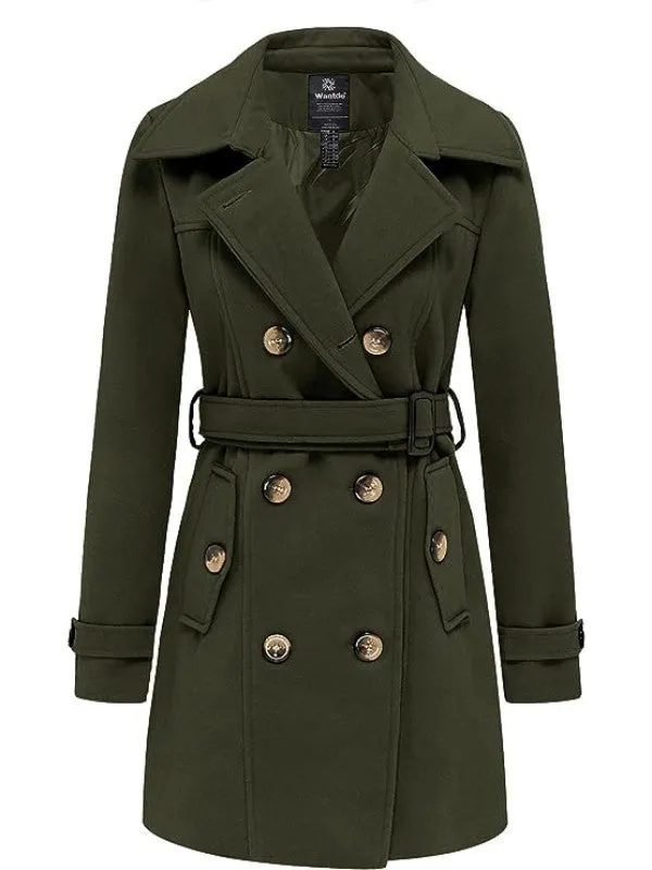 Women's Pea Coat Double Breasted Winter Trench Jacket